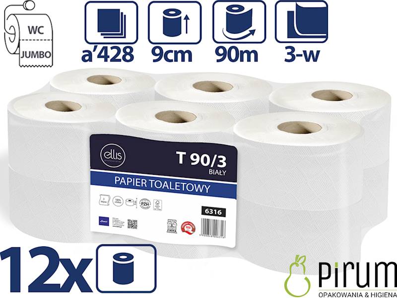 Ellis Pap T90/3 Jumbo Biały Celuloza 6316 12szt
