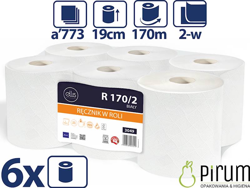 Ellis Ręcznik R170/2 Rola Biały Max 2w 3049 6szt.