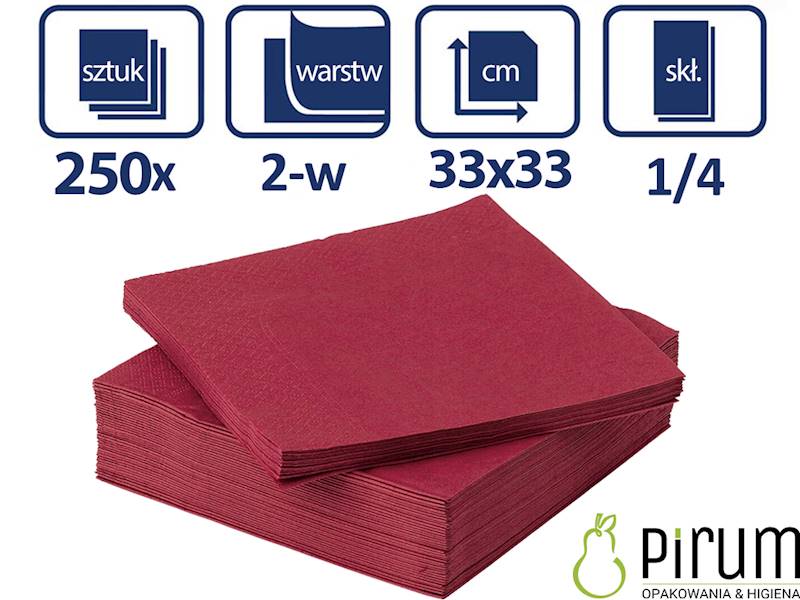 Serwetki 2w 33x33 Bordo 1/4 250szt Wimex 86908