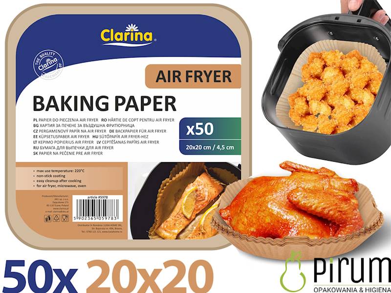 AIR FRYER 20x20cm Kwadrat Wkład 5978 Clarina 50szt