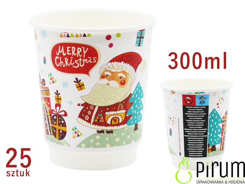 $ Kubek 300ml PAP/PE Termo CHRISTMAS 90mm 25szt 