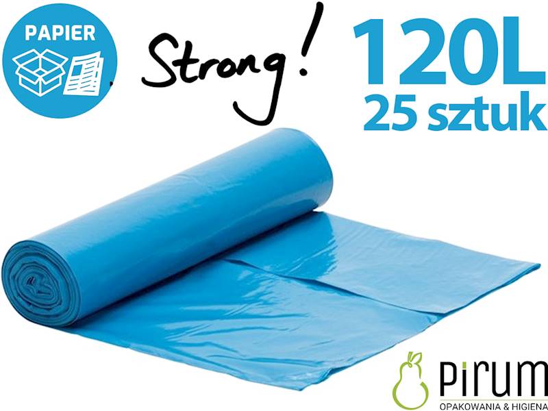 Worki na Odpady 120L LD GRUBE 32my Niebieskie 25x 