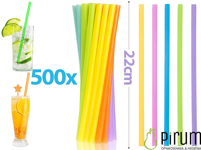 Słomki 7x220 PP Proste PASTEL Mix 46113 500szt 