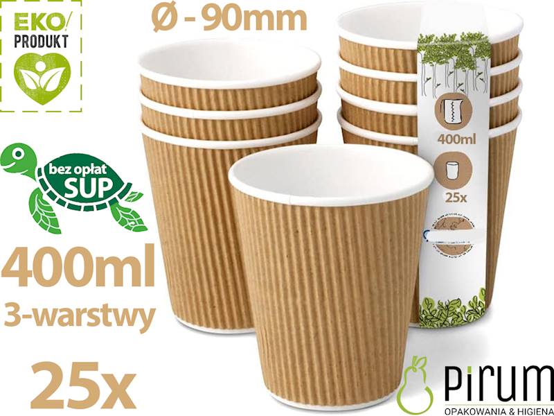 Kubek 420ml PAP 90mm Kraft 3w 30063 RYFLOWANY 25x