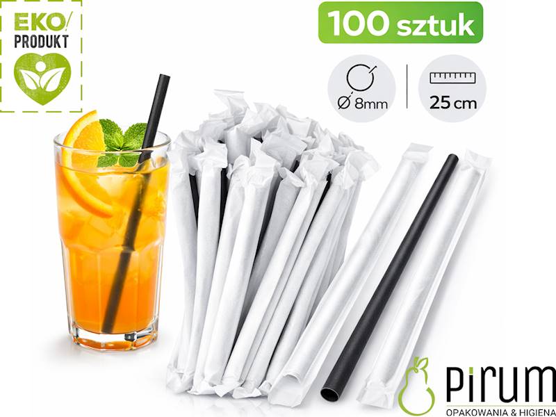 Słomki 8x250 PAP Czarne W BIBUŁCE 40939 Wimex 100x