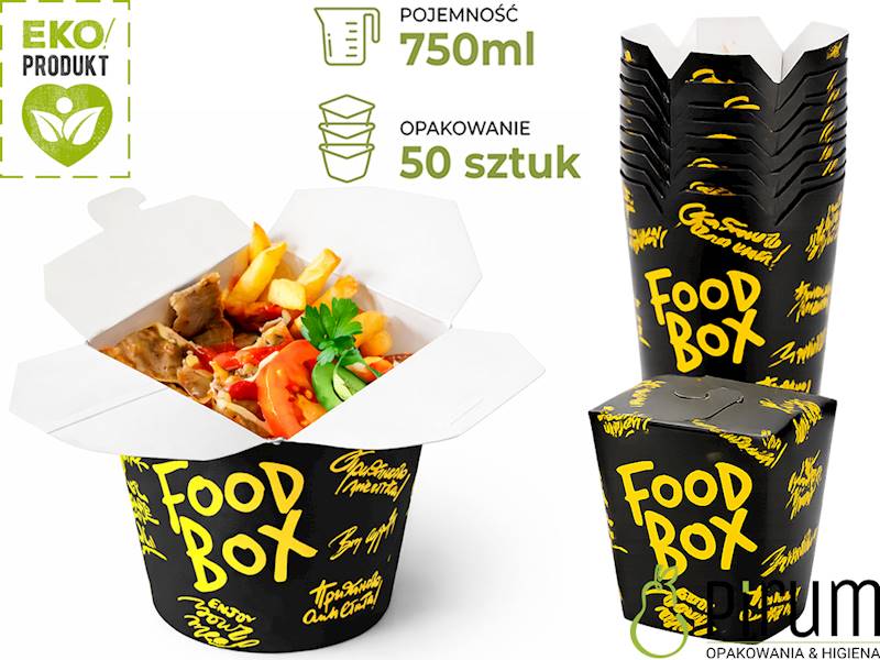 Food Box 750ml 100% PAP Czarno- Żółty 50szt