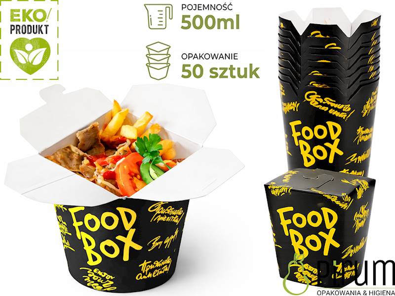 Food Box 500ml 100% PAP Czarno- Żółty 50szt
