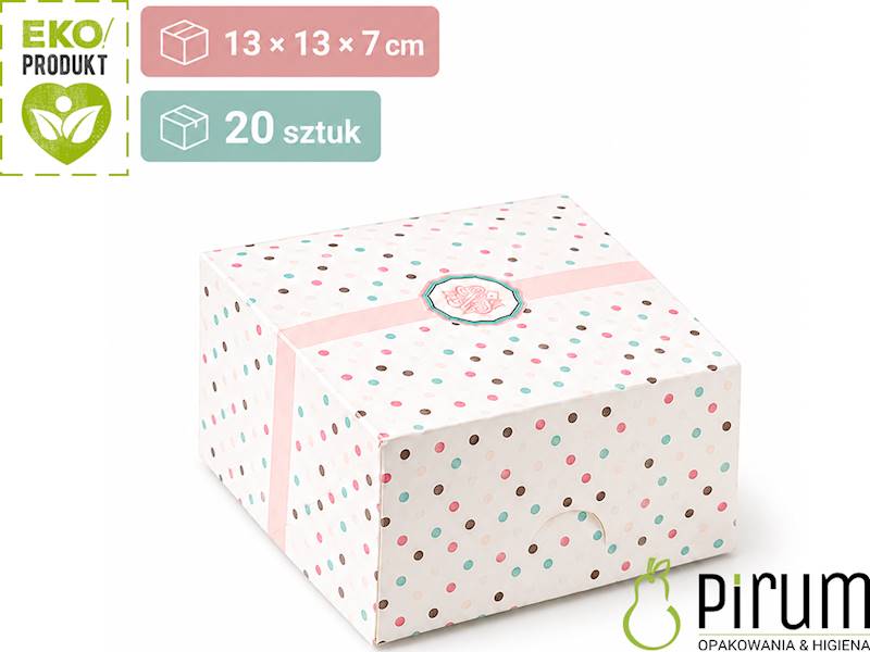 Pudełko PAP 130x130x70 KROPKI Ciasto 20szt 42655