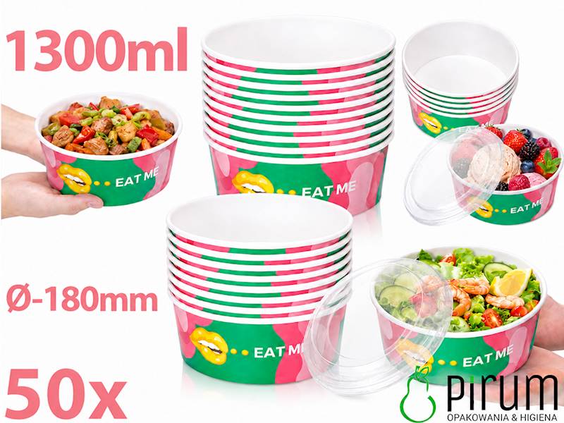 $ Miska 1300ml PAP 180mm EAT ME Pokepack 50szt 