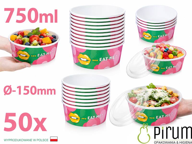 $ Miska 750ml PAP 150mm EAT ME Pokepack 50szt 