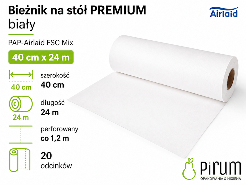Bieżnik 40cm x 24m BIAŁY Airlaid Wimex 88400