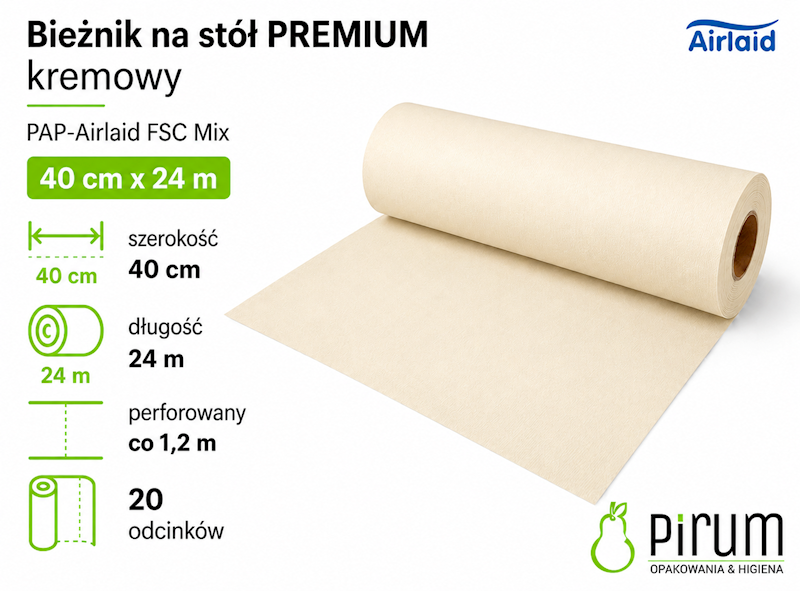 Bieżnik 40cm x 24m KREMOWY Airlaid Wimex 88409