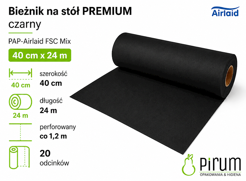 Bieżnik 40cm x 24m CZARNY Airlaid Wimex 88419