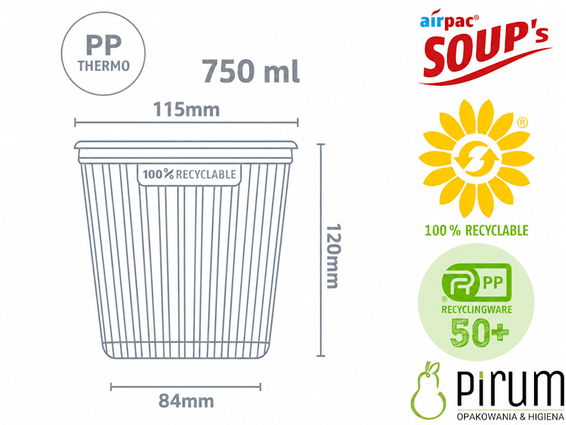 Pojemnik 750ml PP Airpac® SOUP’s 115mm REUSE 25szt
