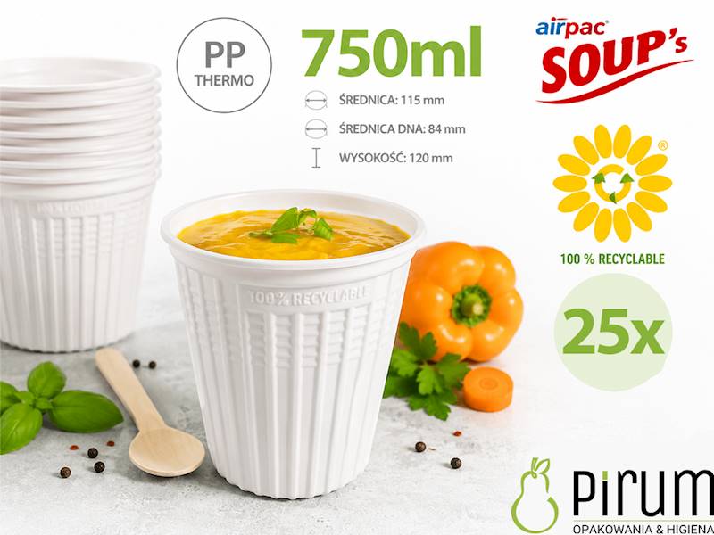Pojemnik 750ml PP Airpac® SOUP’s 115mm REUSE 25szt
