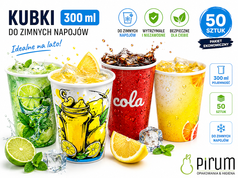 $ Kubek 300ml PAP 90mm FRESH MIX do Zimnego 50szt