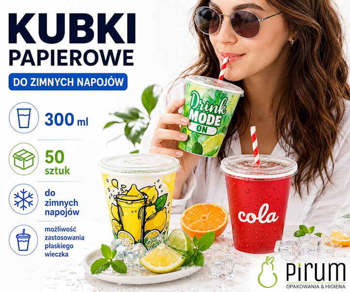 $ Kubek 300ml PAP 90mm FRESH MIX do Zimnego 50szt