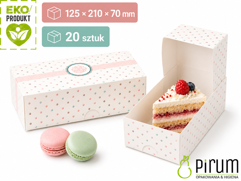 Pudełko PAP 125x210x70 KROPKI Ciasto 20szt 43191