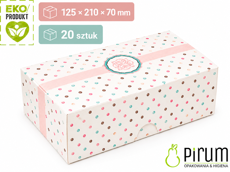Pudełko PAP 125x210x70 KROPKI Ciasto 20szt 43191