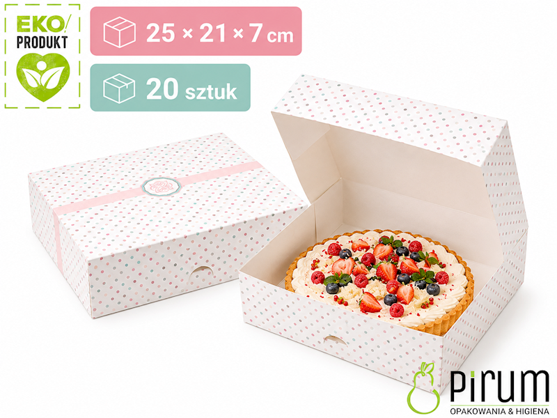 Pudełko PAP 250x210x70 KROPKI Ciasto 20szt 43192
