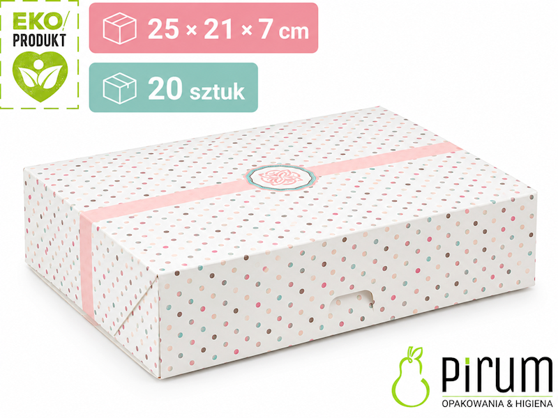 Pudełko PAP 250x210x70 KROPKI Ciasto 20szt 43192