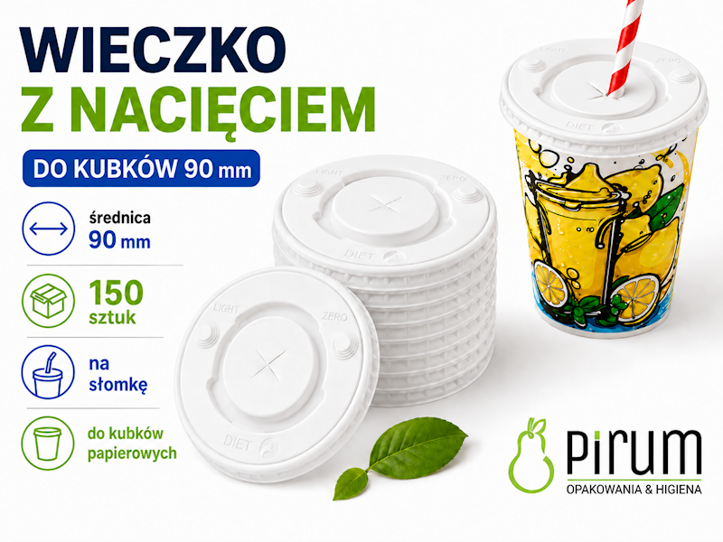 Wieczko 90mm z Nacięciem na Słomkę Kram 150szt