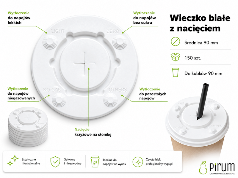 Wieczko 90mm z Nacięciem na Słomkę Kram 150szt