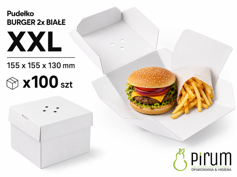 Pudełko 155x155x130 BURGER 2x BIAŁY Talerz 100szt 
