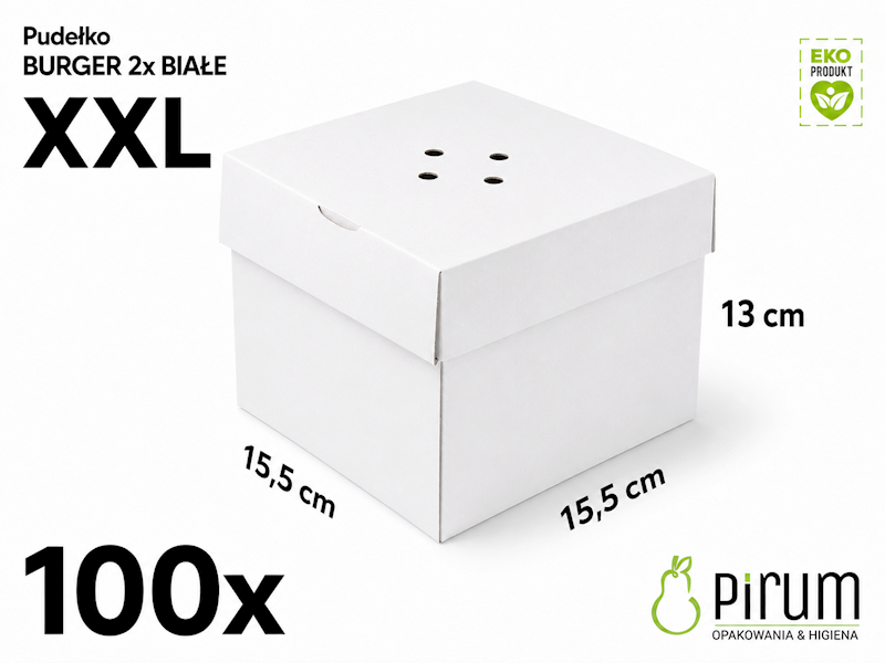 Pudełko 155x155x130 BURGER 2x BIAŁY Talerz 100szt 