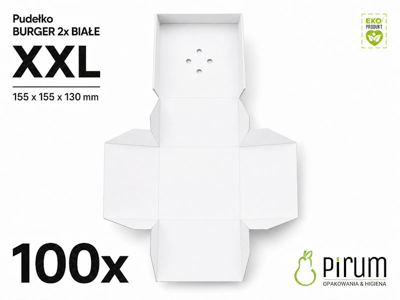 Pudełko 155x155x130 BURGER 2x BIAŁY Talerz 100szt 