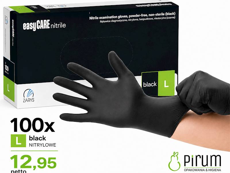 Zarys Rękawice L BLACK Nitrylowe EasyCare 100szt