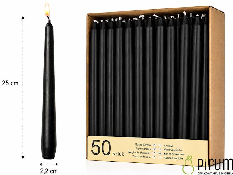 Świeca CZARNA Stożek 25cm Papstar 10392 50szt.  