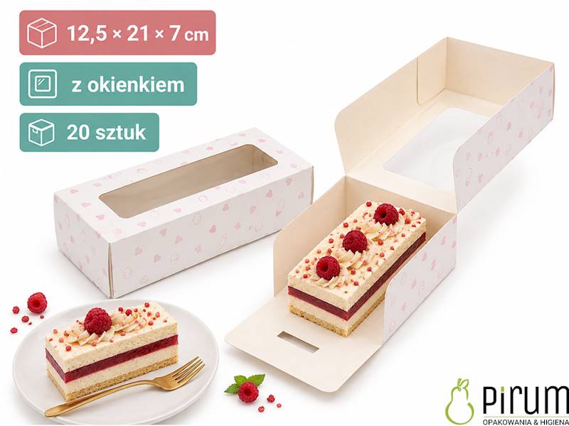 Pudełko PAP 125x210x70 SERCE Ciasto OKNO 20szt