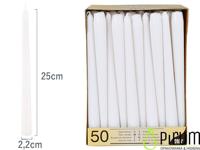 Świeca Biała Stożek 25cm Papstar 17966 50szt.  