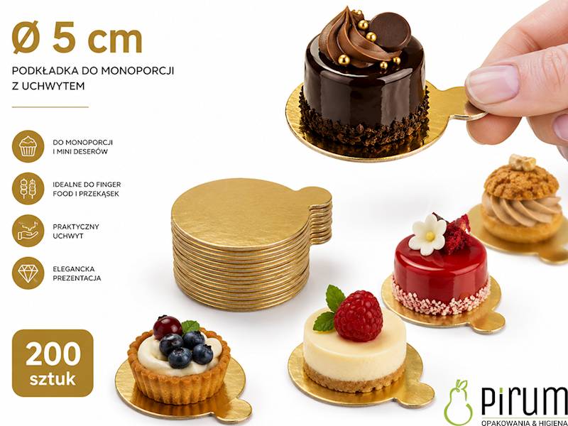 Podkładki 5cm ZŁOTE Uchwyt Monoporcja 200szt