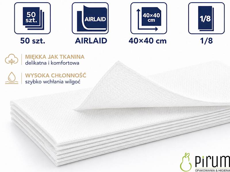 Serwetka 40x40 1/8 Biała AIRLAID Clarina 50szt