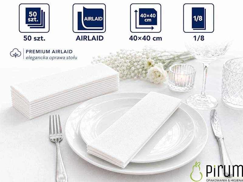 Serwetka 40x40 1/8 Biała AIRLAID Clarina 50szt