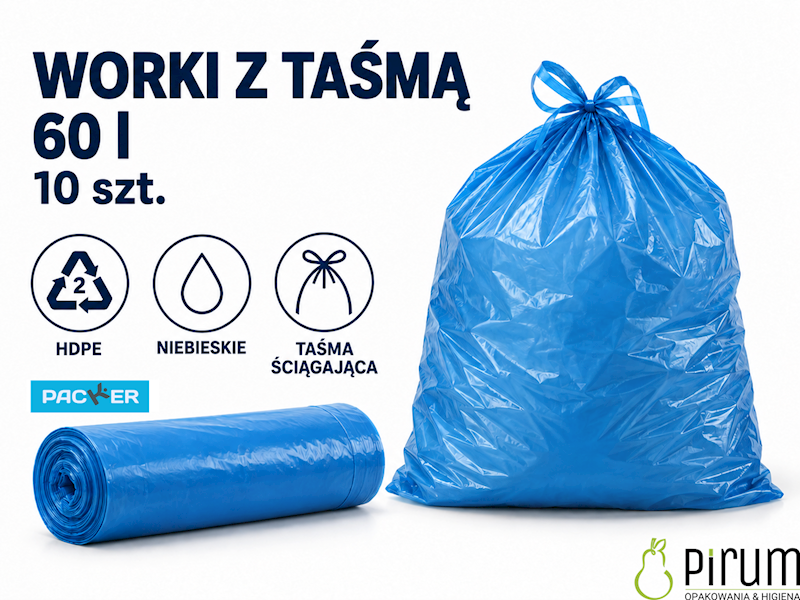 Packer Worki 60L HD Niebieskie z taśmą 10szt.
