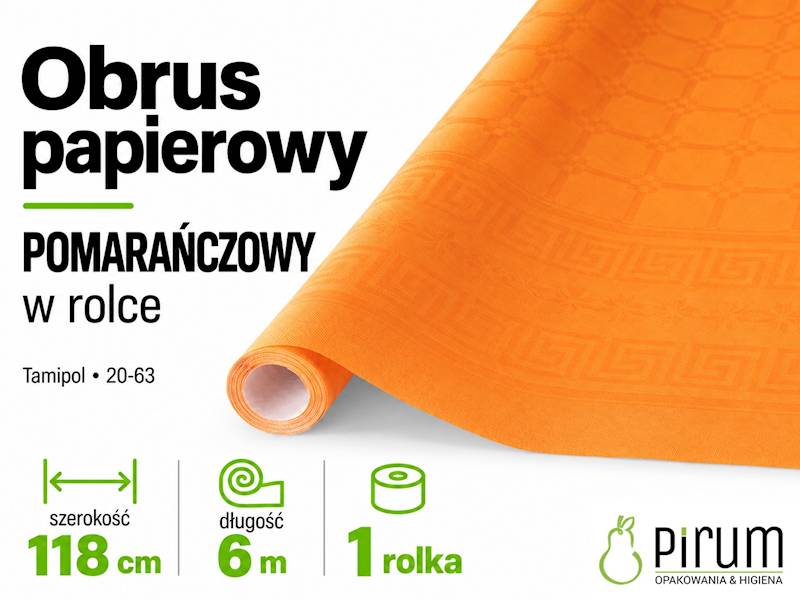 Obrus POMARAŃCZOWY 1,18x6m Papierowy w Rolce Tamipol 20-63