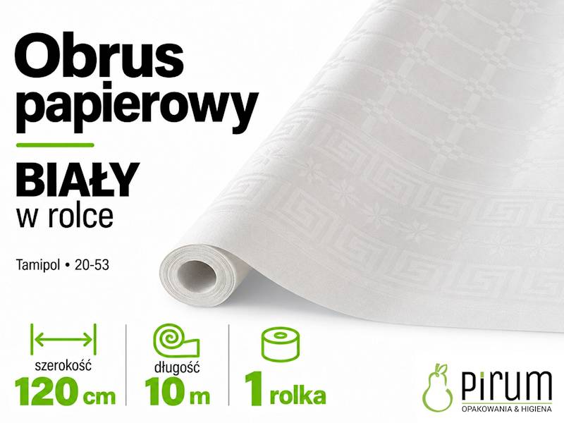 Obrus BIAŁY 1,20x10m Papierowy w Rolce Tamipol 20-53