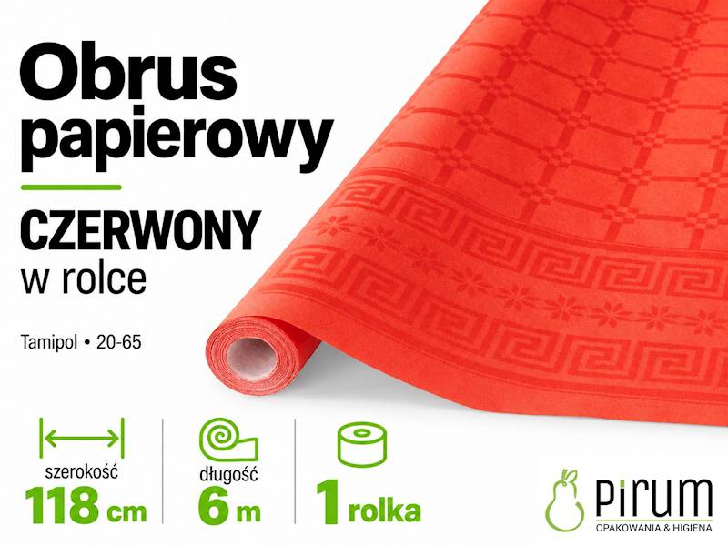 Obrus CZERWONY 1,18x6m Papierowy w Rolce Tamipol 20-65