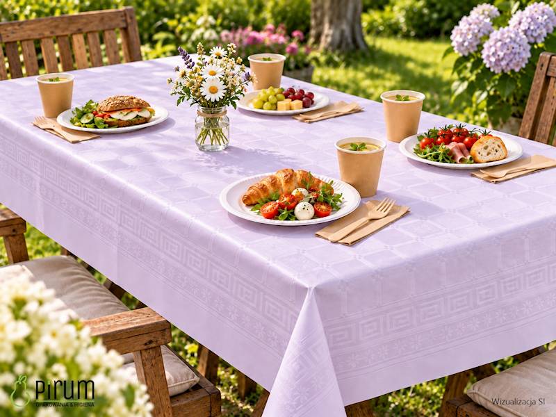 Obrus WRZOSOWY 1,18x6m Papierowy w Rolce Tamipol 20-70 — piknik w ogrodzie, wizualizacja SI
