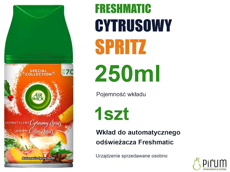Rzeczywista puszka Air Wick Citrus Spritz 250ml i podstawowe parametry wkładu