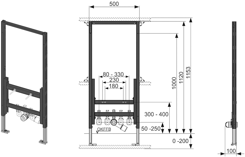 Stelaz TECEPROFIL DO BIDETU H112 B/WSPORNIKÓW