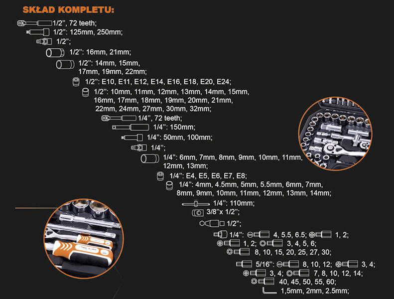 Verkatto Zestaw kluczy nasad.1/4", 1/2" 108szt