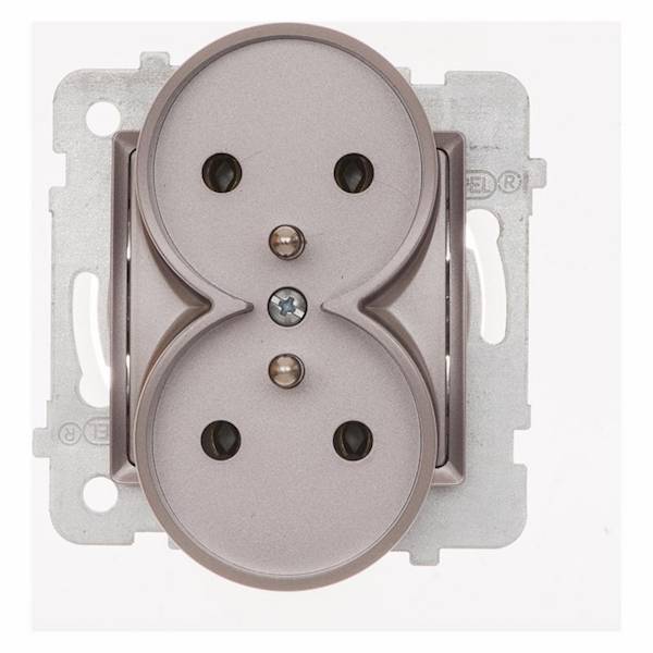 ROSA Gniazdo podwój.z uziem.bez ramki tytan.met.