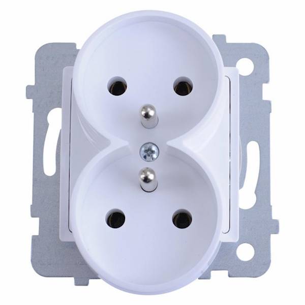 ROSA Gniazdo podwój.z uziem.bez ramki białe