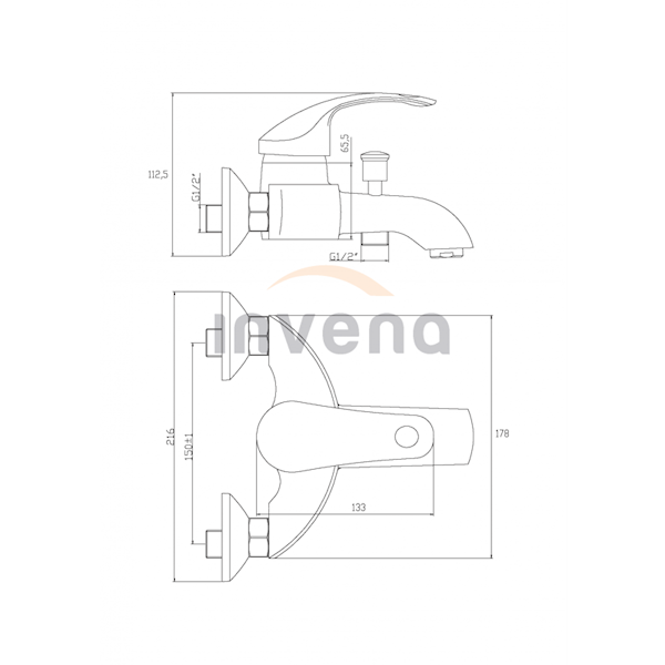 Bateria wannowa+zest.natrysk.Invena NEA chrom 40mm