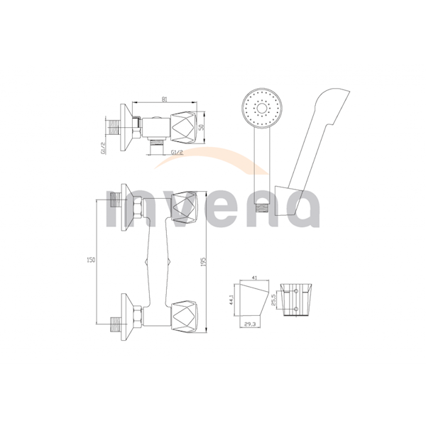 Bateria natryskowa+wąż+rączka Invena Modena