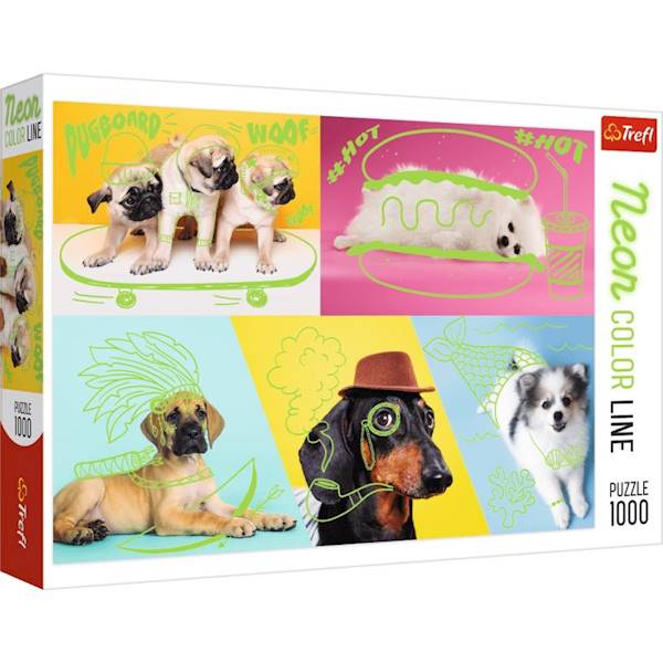 Puzzles - "1000 Neon Color Line" - Far out dogs / Trefl 10578
